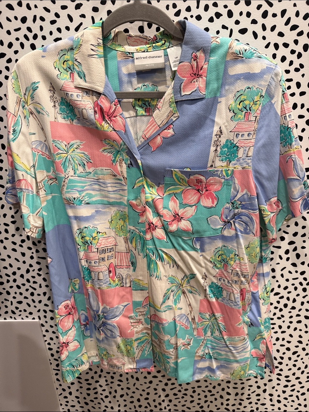 Alfred Dunner Pastel Tropical Floral Hawaiian Button-Down Shirt Vtg Size 14p
